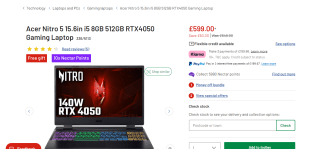 Acer Nitro 5 15.6" i5, 8GB, 512GB RTX 4050 Gaming Laptop - £599