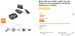 Bosch 18V 'Power for All' lader en 2.5Ah accu + gratis 3.0 Ah accu voor €24,99 bij Gamma