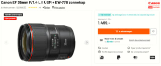 Canon EF 35mm F/1.4 L II USM + EW-77B zonnekap voor €1499 bij Kamera Express