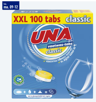 XXL 100 UNA Vaatwastabs classic voor €5,69 bij de Aldi