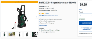 PARKSIDE® Hogedrukreiniger 1800 W voor €99,99 bij de Lidl
