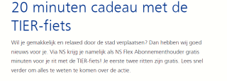 Krijg de eerste 2 ritten van 10 minuten gratis met de Tier Fietsen met NS-Flex