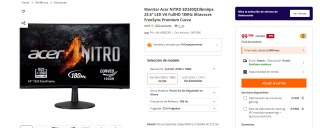 Monitor Acer NITRO ED240QS3bmiipx 23.6" LED VA FullHD 180Hz Altavoces FreeSync Premium Curva por 99,99€
