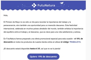 19% de descuento en todos los productos online