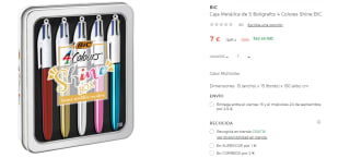 Caja Metálica de 5 Bolígrafos 4 Colores Shine BIC por 7€