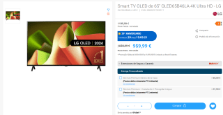 LG Smart TV OLED de 65" OLED65B46LA 4K Ultra HD por 959,99€