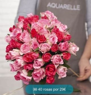 40 Rosas en un ramo al precio de 30 por 29€.