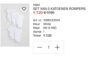 5 katoenen rompers voor €7,20 via H&M