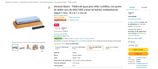 Piedra de agua para afilar cuchillos, con grano de doble cara de 400/1000 y base de bambú antideslizante, Negro Y Gris, 18 x 6,1 x 2,8 cm.