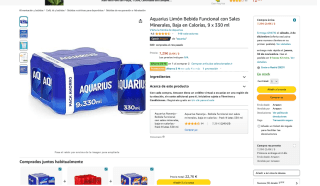 2 Aquarius Limón Bebida Funcional con Sales Minerales 9x330ml por 10,93€