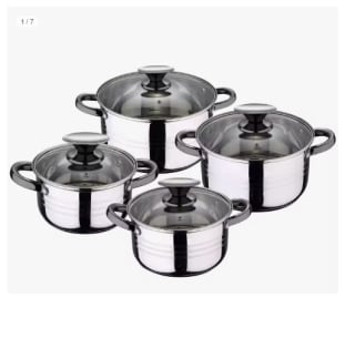 San Ignacio Bateria de cocina 8 piezas-acero inoxidable-tapas de vidrio por 34.79€ (Cuenta Nueva 22.79€)