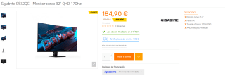 Gigabyte GS32QC - Monitor curvo 32" QHD 170Hz por 184,90€