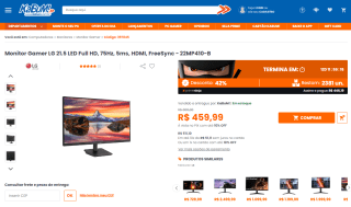 Monitor Gamer da LG de 21,5 polegadas Full HD - R$ 459,99