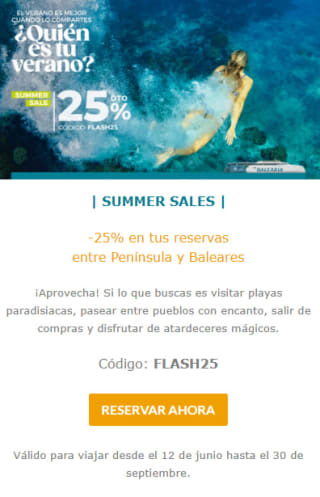 Ferry Balearia - 25% de descuento entre Península y Baleares