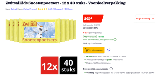 12x Zwitsal Snoetenpoetsers Doekjes Boys & Girls 40 doekjes voor €16,14 bij Bol.com