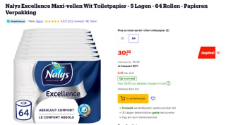 Nalys Excellence toiletpapier 64 rollen voor €30,35 bij Bol