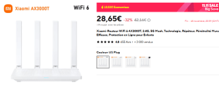 Routeur Xiaomi WiFi 6 AX3000T à 28,65€