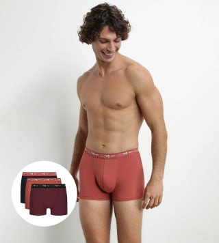 Lot de 3 Boxers Homme Noir Marron Terracotta Chiné Dim Coton Stretch - Plusieurs Tailles Disponibles à 12,60€