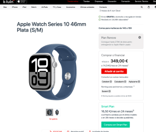 Apple Watch Series 10 46mm Plata (S/M) por solo 349€