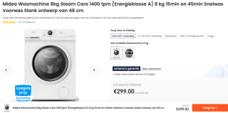 Midea MF10EW80BA wasmachine 8 kg voor €299 bij Ochama