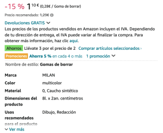 12 Gomas de borrar milan 430 blister (3 Paquetes de 4 unidades) por solo 2,20€