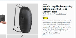 Mochila plegable de montaña 10L Forclaz por solo 2.99€