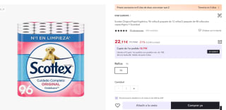 Scottex Original Papel higiénico, 96 rollos,8 paquete de 12 rollos/ por 22,11€ (13,26 usuaerio nuevo)