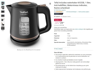 Tefal Includeo waterkoker KI5338 voor €29,74 bij Amazon