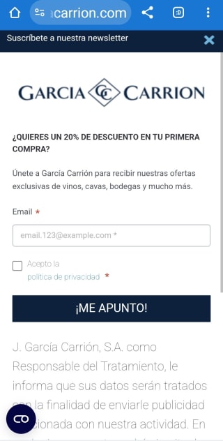 -20% por suscribirnos a la Newsletter de García Carrión.