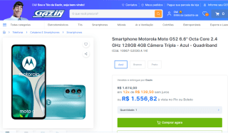 Smartphone da Motorola, modelo Moto G52 de 128GB - R$ 1.556,82
