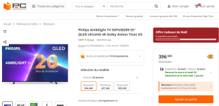 TV 55" Philips Ambilight TV 55PUS8209 - QLED UltraHD 4K Dolby Atmos à 396,98€