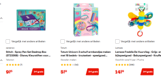2+1 gratis op speelgoedcadeautjes bij Bol