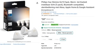 PHILIPS HUE Spot - White Ambiance - GU10 (3 pack) voor €41,57 dmv code bij Amazon