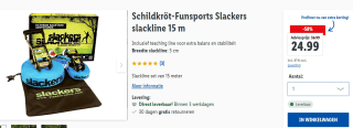 Slackers Slackline-set 15 Meter Blauw voor €24,99 in de Lidl webshop