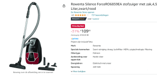 Rowenta Silence Force Stofzuiger voor €109,99 bij Amazon