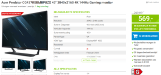 Acer Predator CG437K Sbmiipuzx - LED-monitor voor €569 bij Megekko