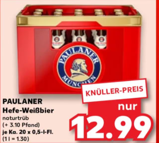 Paulaner Weissbier 20 halve liters voor €12,99 bij Kaufland in Duitsland