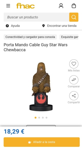 Porta Mando Cable Guy Star Wars Chewbacca por 18,29€.
