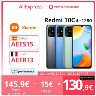 Smartphone Xiaomi Redmi 10C versión Global NFC 4GB 128GB por 130,99€
