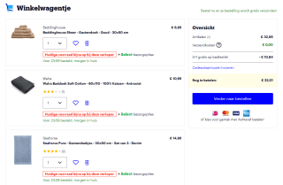 2+1 gratis op handdoeken bij Bol.