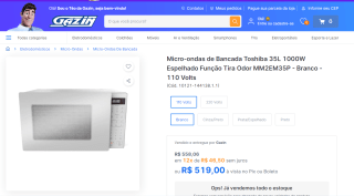 Micro-ondas da Toshiba de 35L - R$ 519
