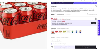 CocaCola 24Latas Sabor Zero, 24 Unidades de 33cl/330ml por 14,56€ (8,74€ cuenta nueva)