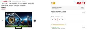 Televisor QLED 65" Samsung TQ65Q70DATXXC, UHD 4K, Procesador Quantum 4K por 636,65€
