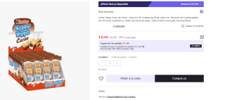 28 Unidades de Kinder Happy Hippo Cacao por 14.99€ (Cuenta Nueva 9.6€)