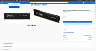 Memoria RAM Kingston Fury Beast 8GB DDR4 3200MHz DIMM Negro por solo $29.990