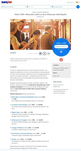 Hasta -50% en Teatro, Musicales y otros Shows.