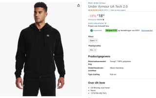 Under Armour UA Tech 2.0 houdie voor €18,95 met Amazon prime