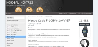 Montre Casio F-105W-1AWYEF à 11,48€