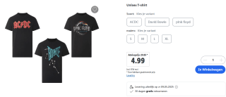 Unisex T-shirt in diverse varianten voor €4,95 in de Lidl webshop