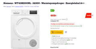 Siemens - WT43H200NL - iQ300 - Warmtepompdroger voor €469 bij Bol
